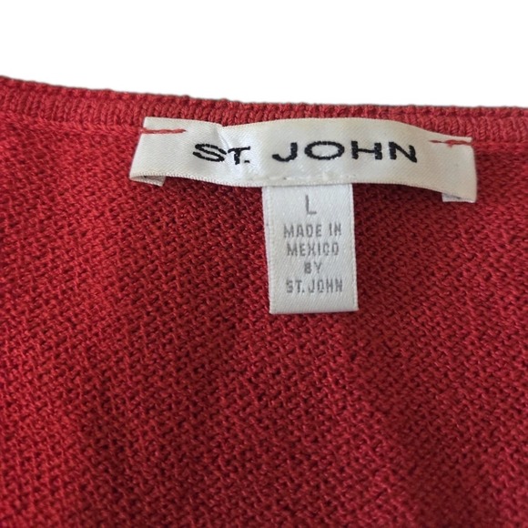 St. John Red Knit Tank Top Women L Wool Blend Sleeveless Classic Shell - Picture 2 of 5